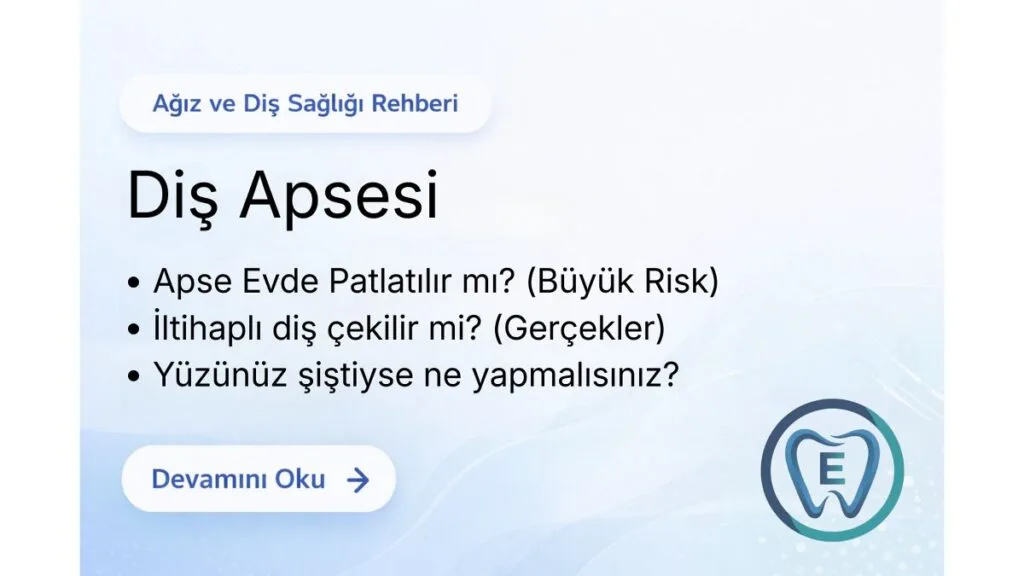 Sakarya Elbirlik Diş Polikliniği tarafından hazırlanan diş apsesi belirtileri, yüzde şişlik ve iltihaplı dişlere yönelik sağlığı koruyucu bilgilendirme görseli.